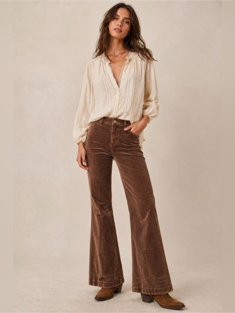 Pilcro by Anthropologie Brown Velvet Flare Pants NWT Size 33